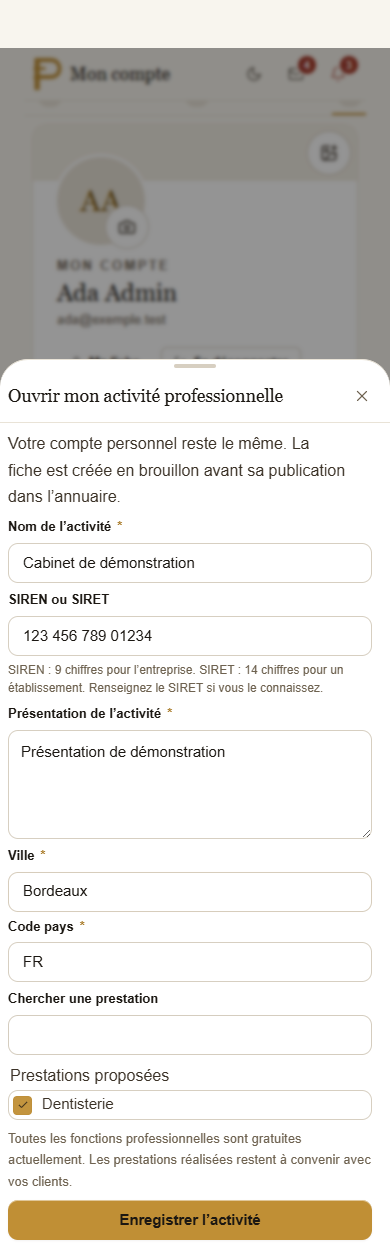 Le formulaire de déclaration avec le champ d’immatriculation et les prestations.
