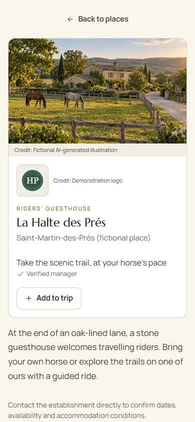 Top of the same fictional tourism listing on a phone.
